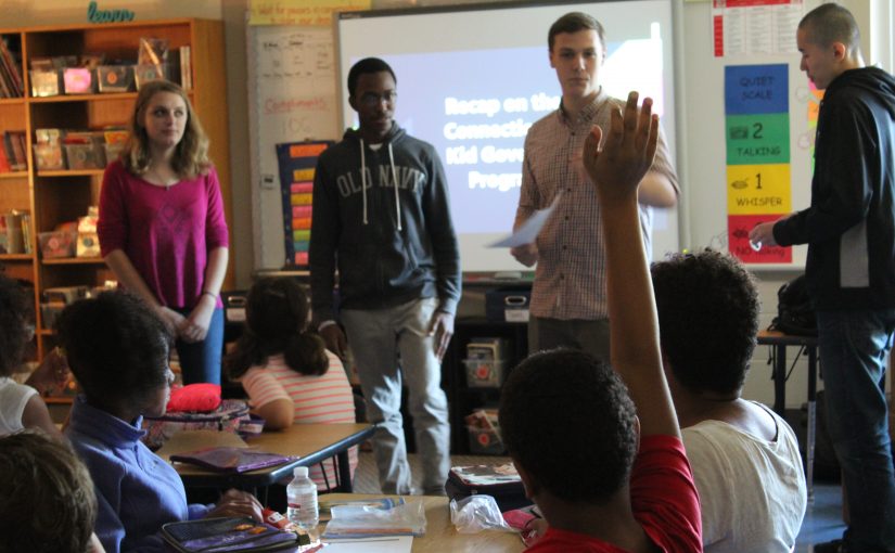 Four high school students teach a CTKG lesson to 5th graders in Windsor, CT.